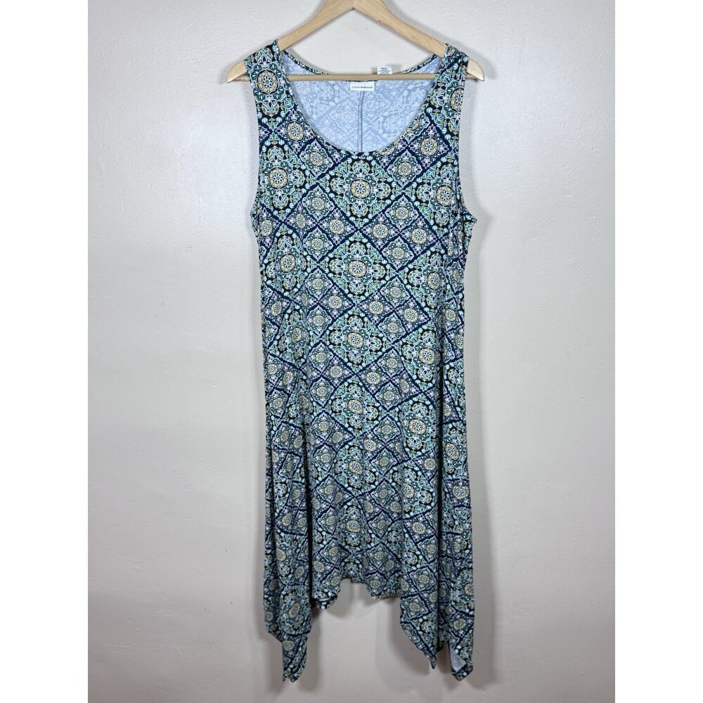 Lucky Brand Womens Plus Size Midi Dress 1X Multicolor Boho Shark Bite Hem NWOT